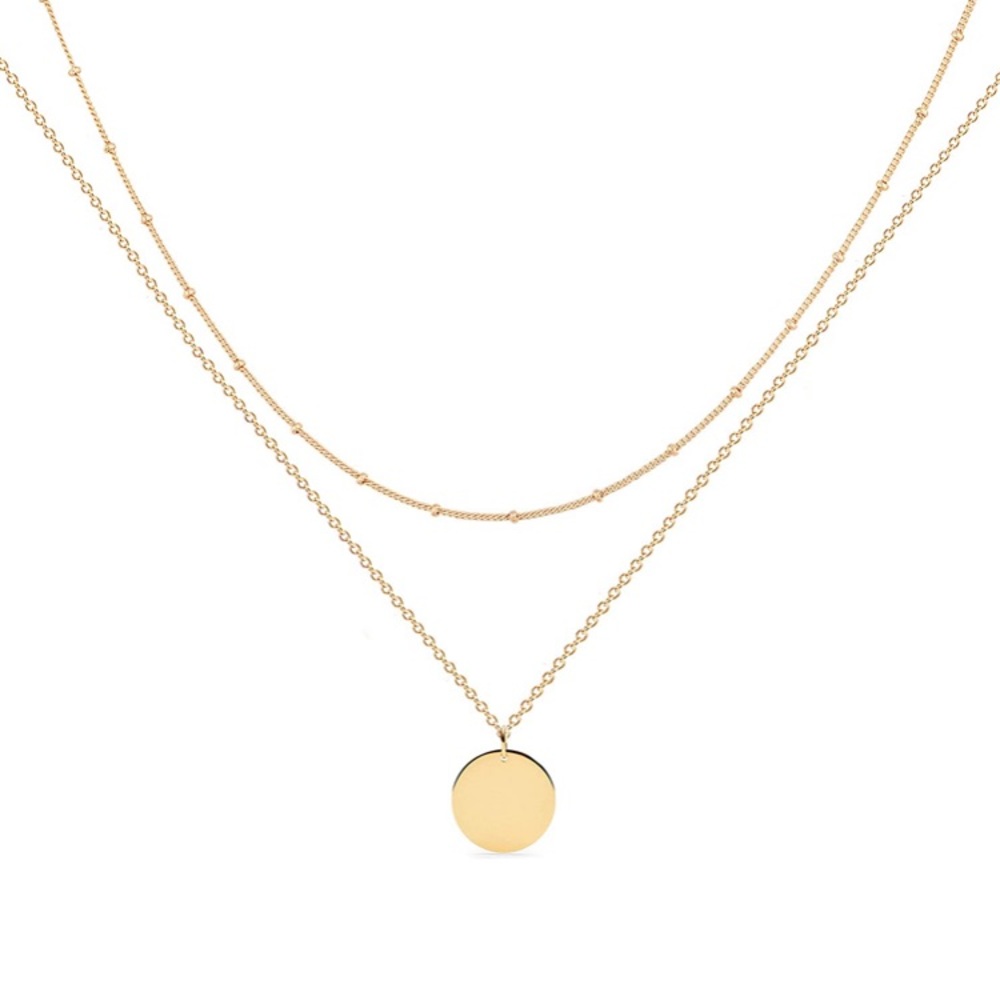 18k Gold Layered Disc Pendant Necklace